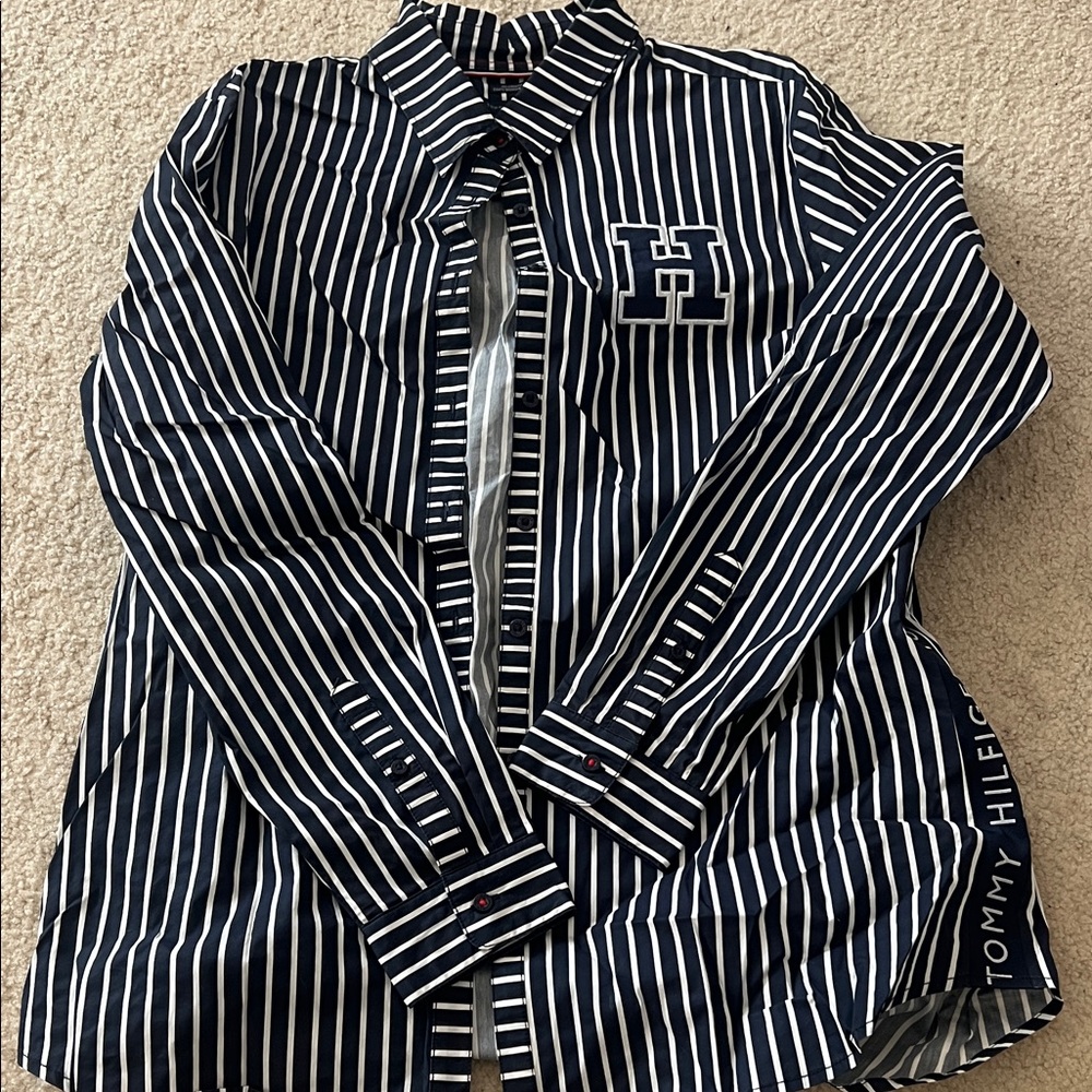 Tommy Hilfiger Navy and White Striped Shirt